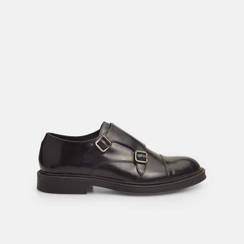 Elegant Men's Leather Shoes with Double Buckles, Black