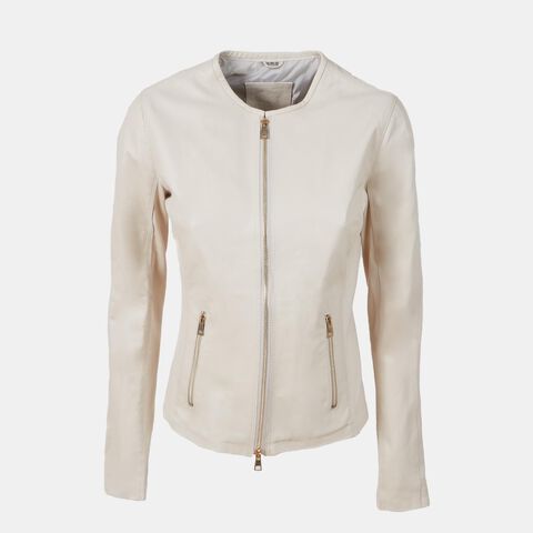 Damen Bikerjacke aus Leder, Beige
