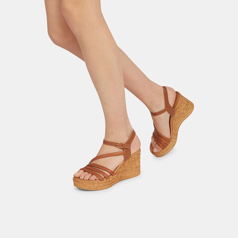 Damen Ledersandalen mit Keilabsatz, Braun