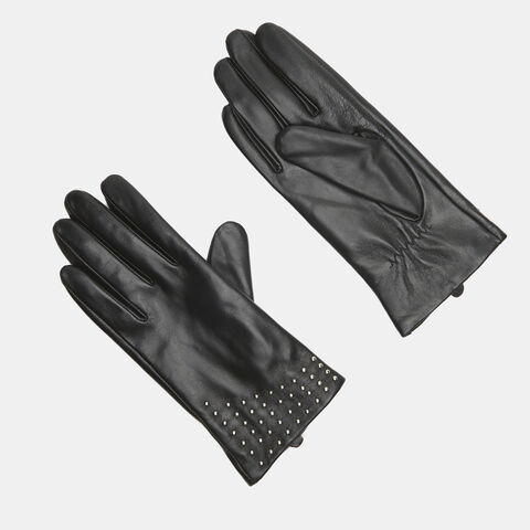 Guante de mujer de piel con micro tachuelas, Negro